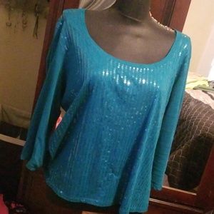 Turquoise Sequin 3/4 length Top